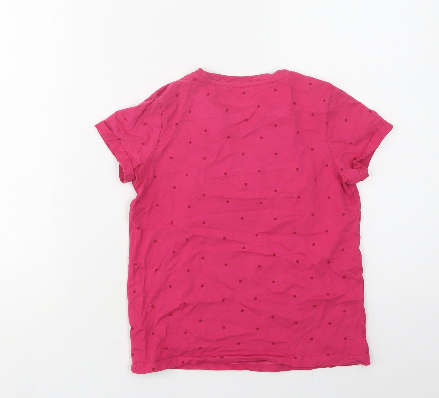 NEXT Girls Pink Polka Dot Cotton Basic T-Shirt Size 8 Years Crew Neck  - Rainbow