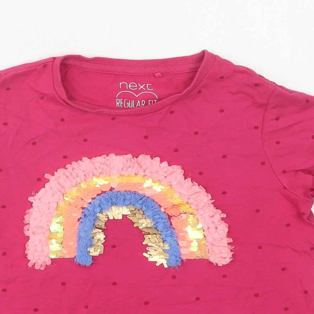 NEXT Girls Pink Polka Dot Cotton Basic T-Shirt Size 8 Years Crew Neck  - Rainbow
