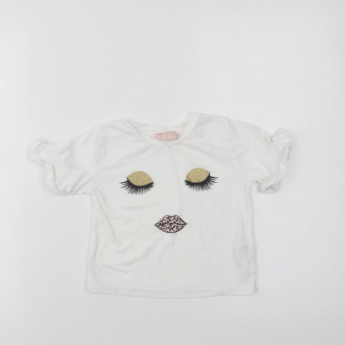 Lipsy London Girls White  Cotton Basic T-Shirt Size 2-3 Years Crew Neck