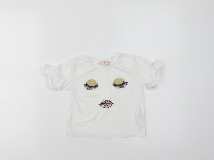 Lipsy London Girls White Cotton Basic T-Shirt Size 2-3 Years Crew Neck