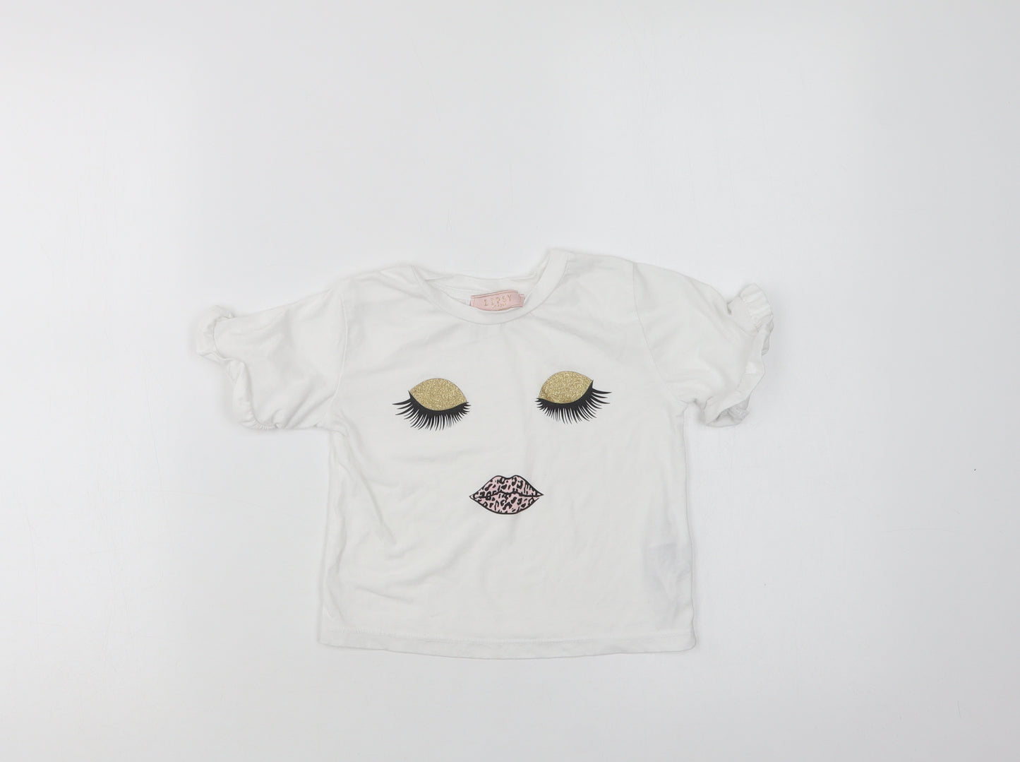 Lipsy London Girls White  Cotton Basic T-Shirt Size 2-3 Years Crew Neck