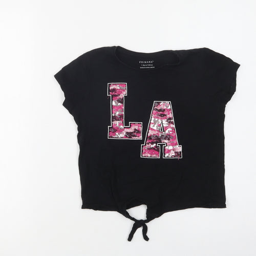Primark Girls Black  Cotton Cropped T-Shirt Size 7-8 Years Crew Neck  - L.A.