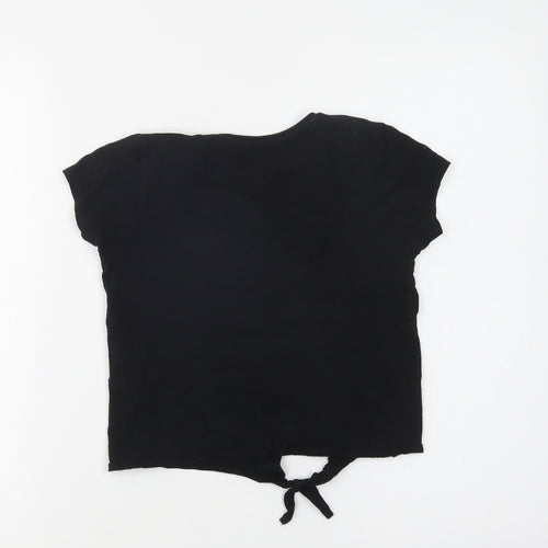 Primark Girls Black  Cotton Cropped T-Shirt Size 7-8 Years Crew Neck  - L.A.