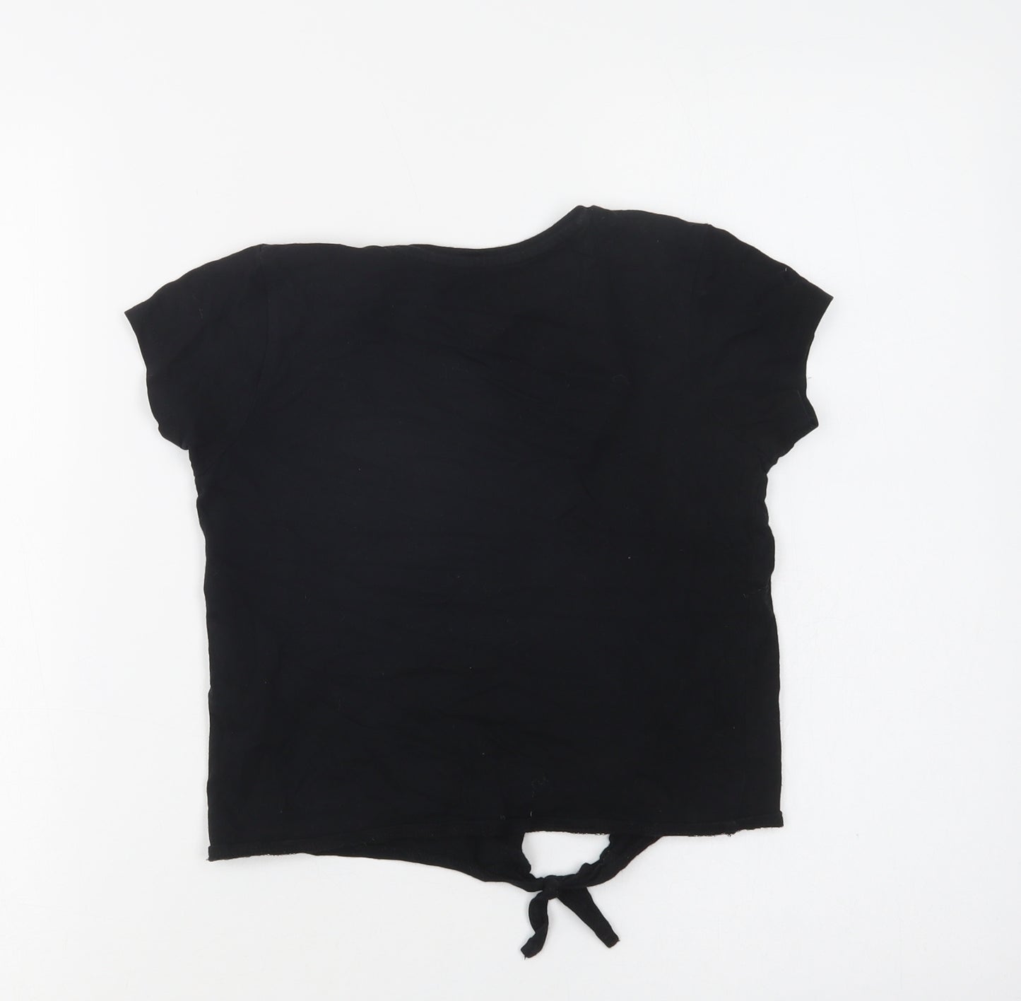 Primark Girls Black  Cotton Cropped T-Shirt Size 7-8 Years Crew Neck  - L.A.