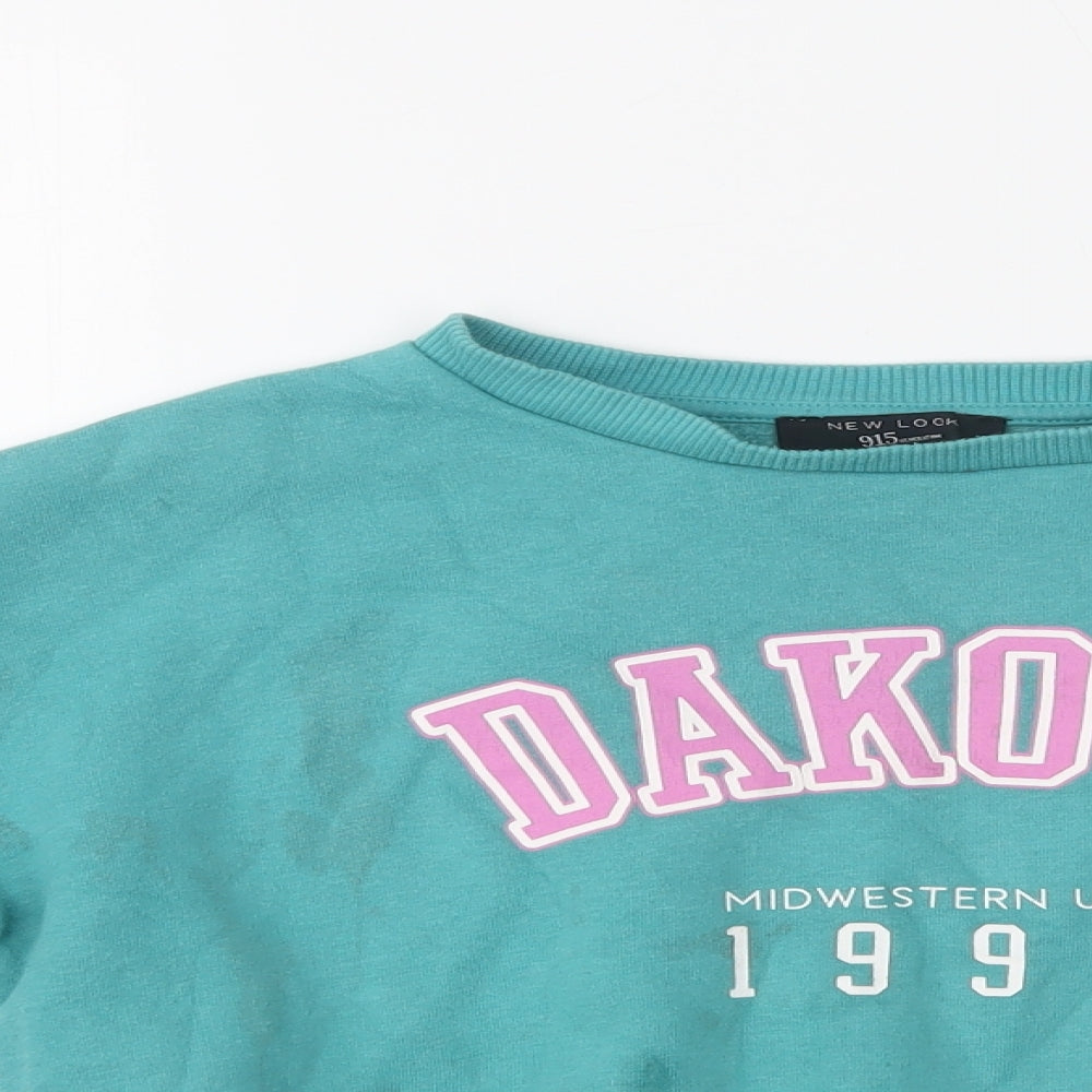 New Look Girls Green  Cotton Pullover Sweatshirt Size 10-11 Years   - Dakota