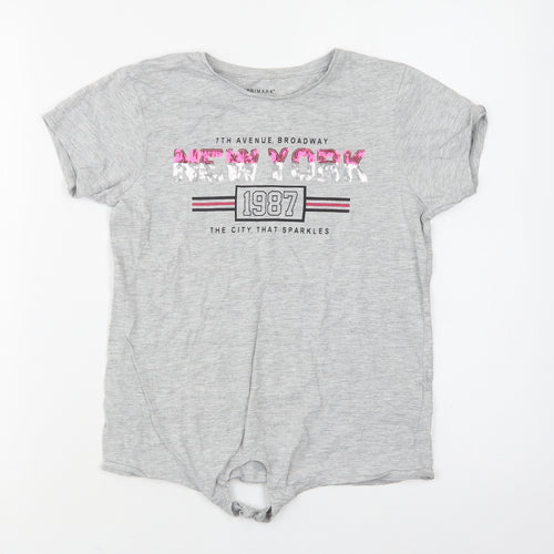 Primark Girls Grey  Cotton Basic T-Shirt Size 10-11 Years Crew Neck  - New York