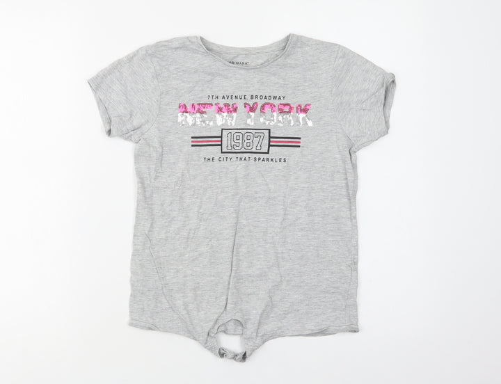Primark Girls Grey Cotton Basic T-Shirt Size 10-11 Years Crew Neck - New York
