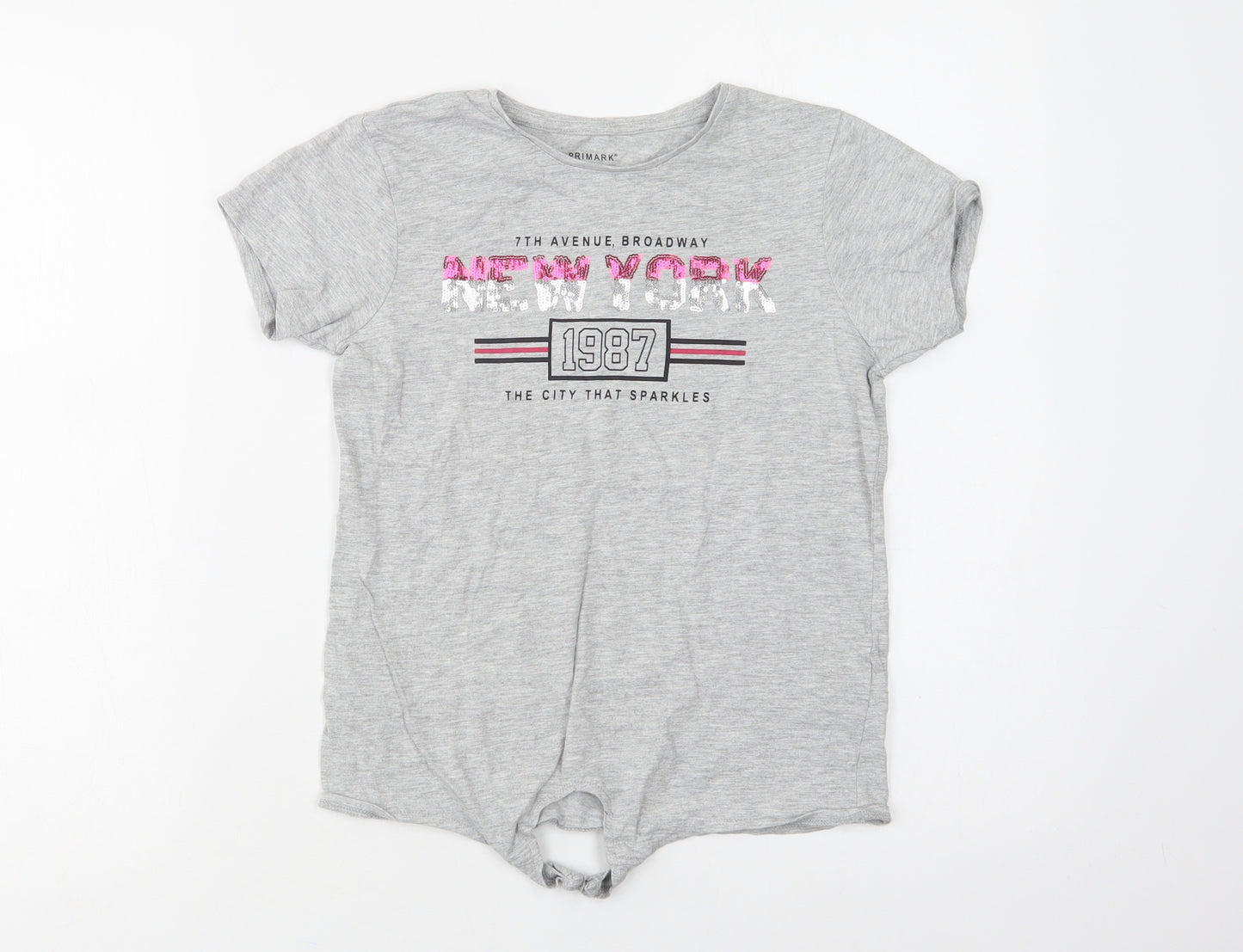 Primark Girls Grey  Cotton Basic T-Shirt Size 10-11 Years Crew Neck  - New York