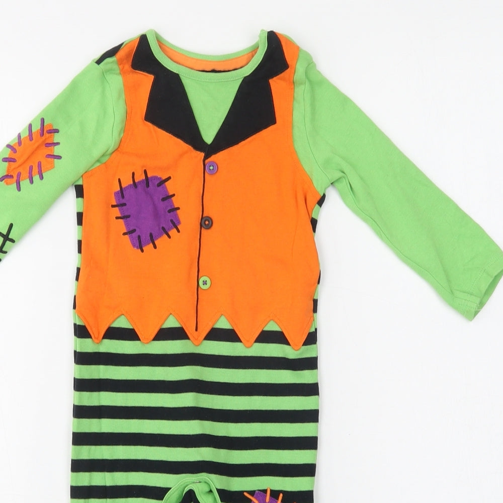 F&F Baby Green Striped Cotton Babygrow One-Piece Size 9-12 Months  Snap