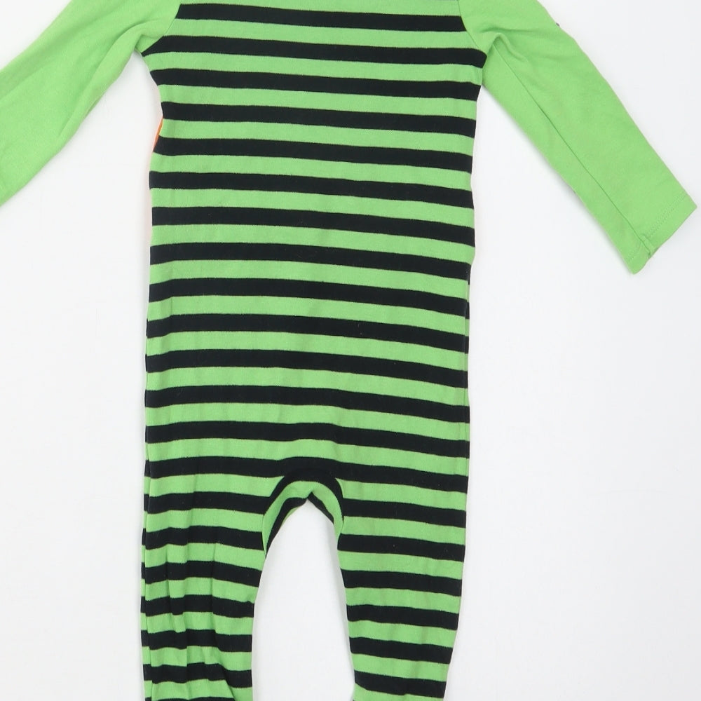 F&F Baby Green Striped Cotton Babygrow One-Piece Size 9-12 Months  Snap