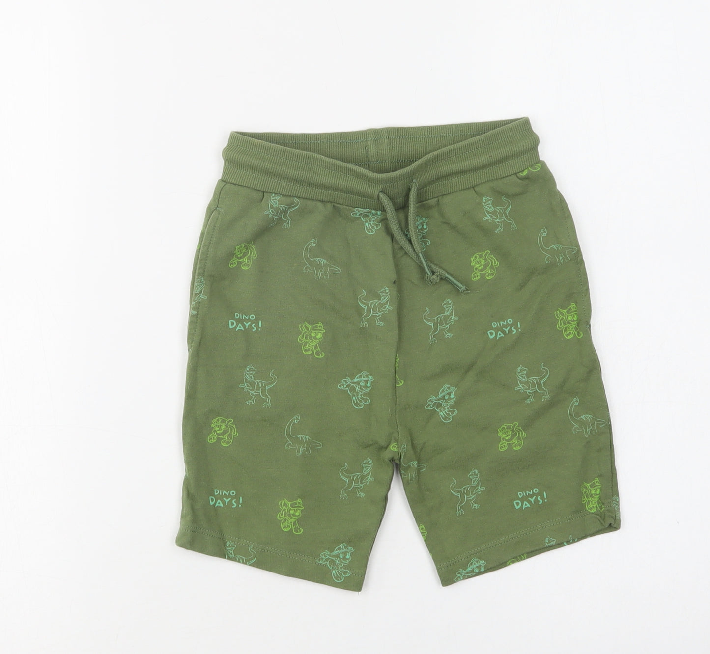 George Boys Green Geometric Cotton Sweat Shorts Size 5-6 Years  Regular Drawstring - Dinosaur Print
