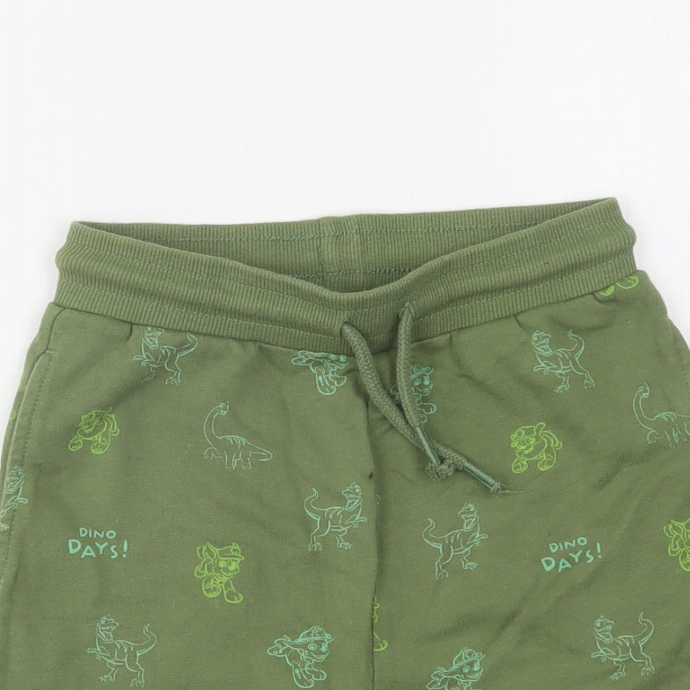 George Boys Green Geometric Cotton Sweat Shorts Size 5-6 Years  Regular Drawstring - Dinosaur Print