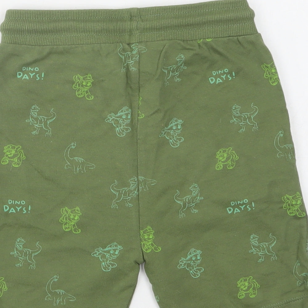 George Boys Green Geometric Cotton Sweat Shorts Size 5-6 Years  Regular Drawstring - Dinosaur Print