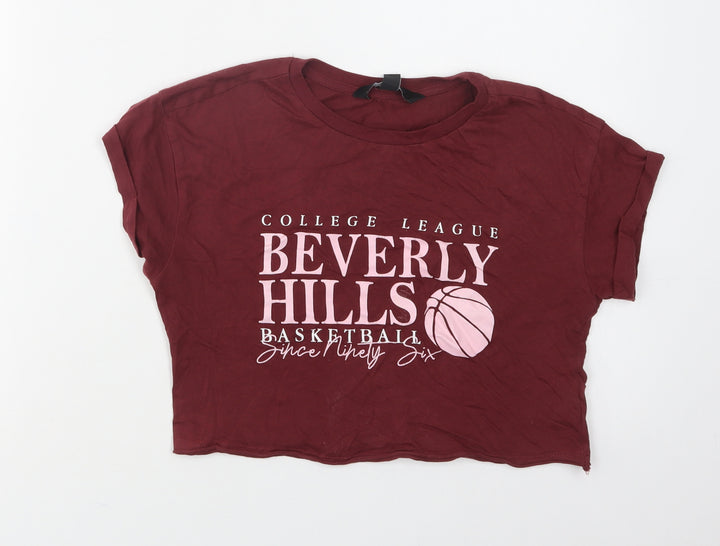 New Look Girls Purple  Cotton Cropped T-Shirt Size 10-11 Years Crew Neck  - Beverly Hills