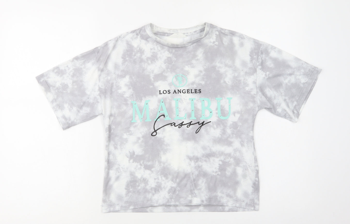 Matalan Girls Grey Batik Polyester Pullover T-Shirt Size 9 Years Crew Neck  - Malibu