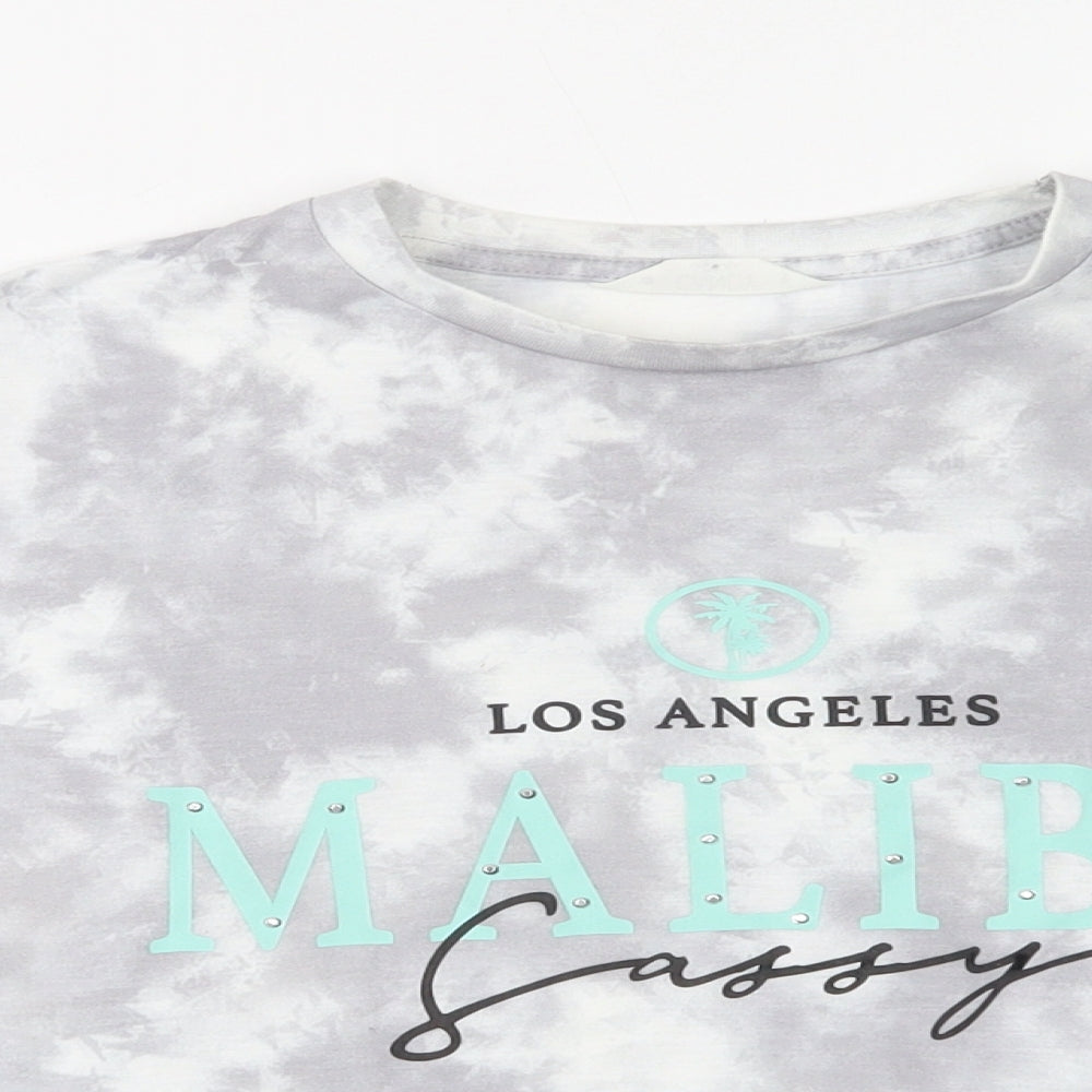 Matalan Girls Grey Batik Polyester Pullover T-Shirt Size 9 Years Crew Neck  - Malibu