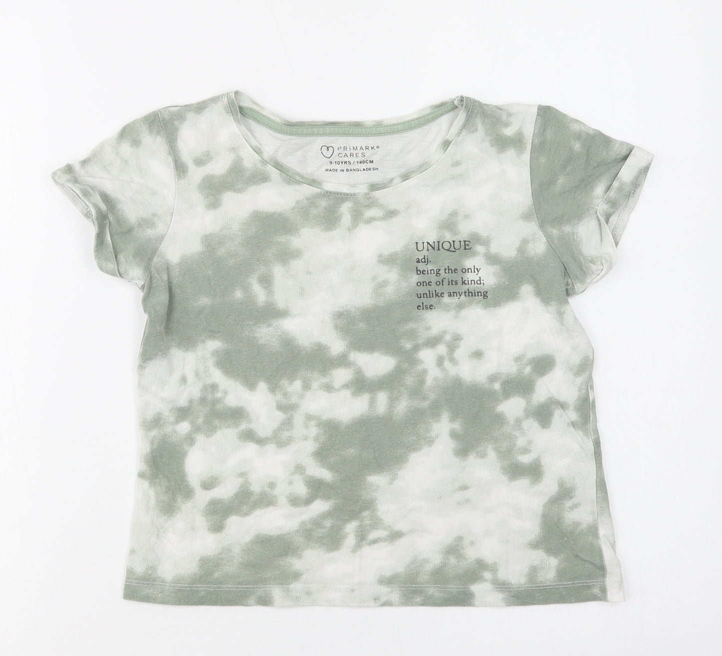 Primark Girls Green Batik Cotton Pullover T-Shirt Size 9-10 Years Crew Neck