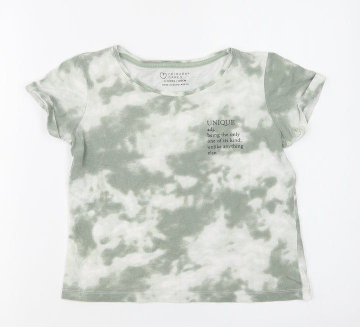 Primark Girls Green Batik Cotton Pullover T-Shirt Size 9-10 Years Crew Neck