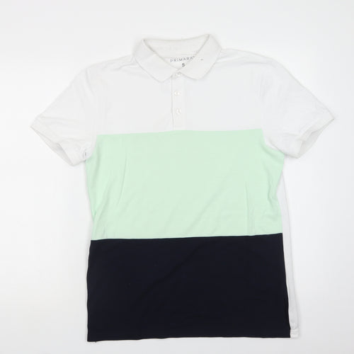 Primark Mens White Colourblock Cotton  Polo Size S Collared Button