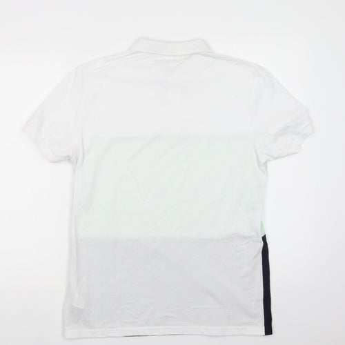 Primark Mens White Colourblock Cotton  Polo Size S Collared Button