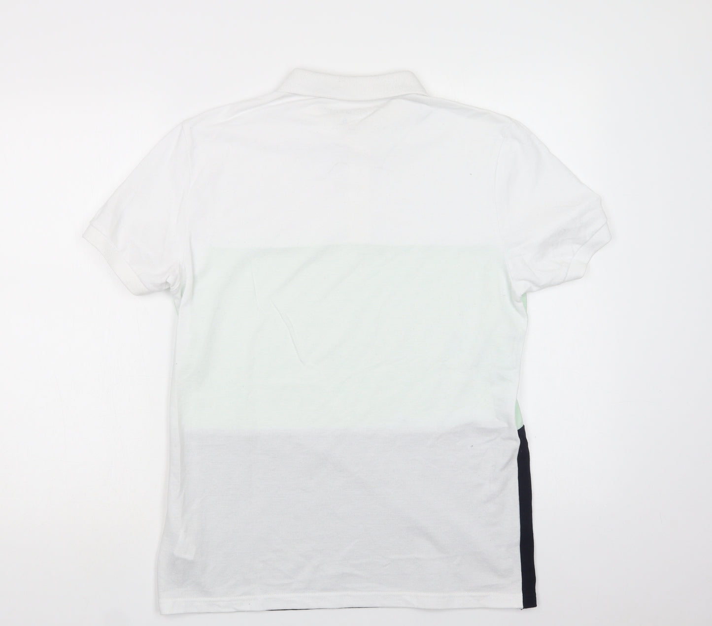 Primark Mens White Colourblock Cotton  Polo Size S Collared Button