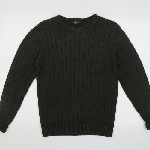 Blue Harbour Mens Green Round Neck  Cotton Pullover Jumper Size S