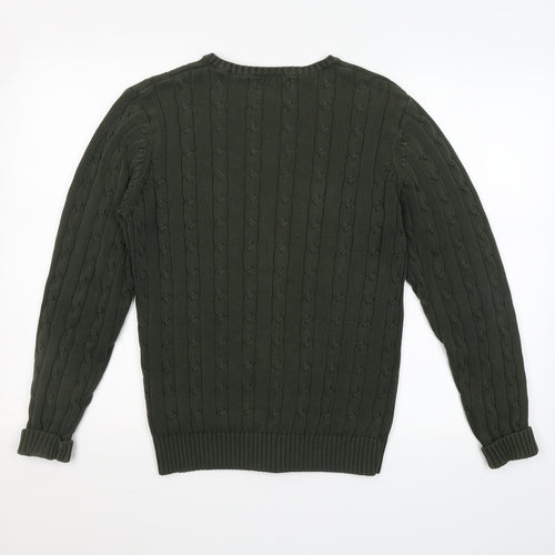 Blue Harbour Mens Green Round Neck  Cotton Pullover Jumper Size S