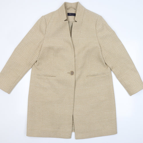 Marks and Spencer Womens Beige Plaid  Overcoat Coat Size 16  Button