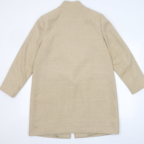 Marks and Spencer Womens Beige Plaid  Overcoat Coat Size 16  Button