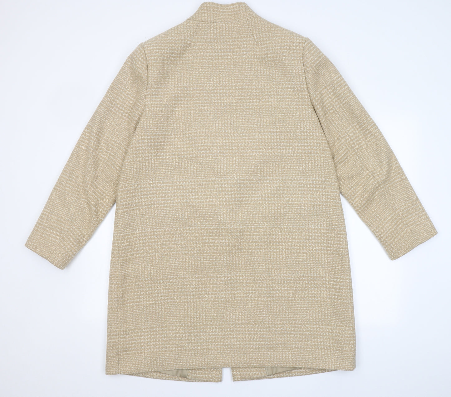 Marks and Spencer Womens Beige Plaid  Overcoat Coat Size 16  Button