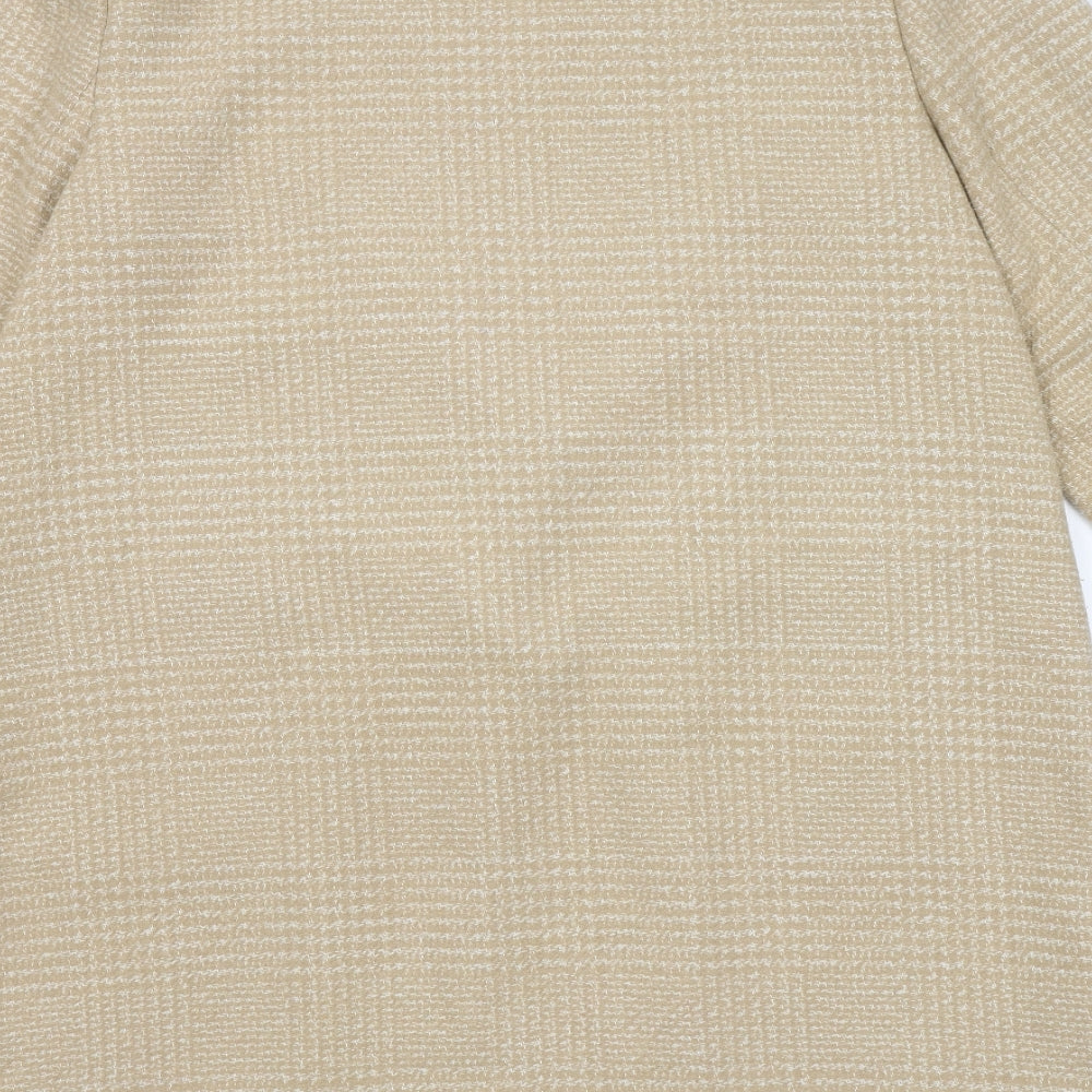 Marks and Spencer Womens Beige Plaid  Overcoat Coat Size 16  Button