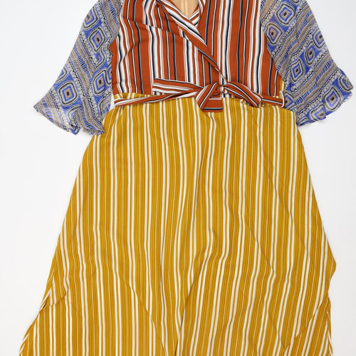 Karen by Simonsen Womens Multicoloured Striped Polyester Wrap Dress  Size 10  V-Neck