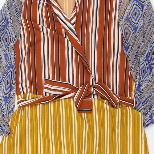 Karen by Simonsen Womens Multicoloured Striped Polyester Wrap Dress  Size 10  V-Neck