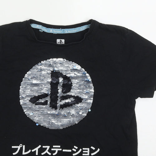 Primark Boys Black  Cotton Basic T-Shirt Size 7-8 Years Crew Neck Pullover - Playstation
