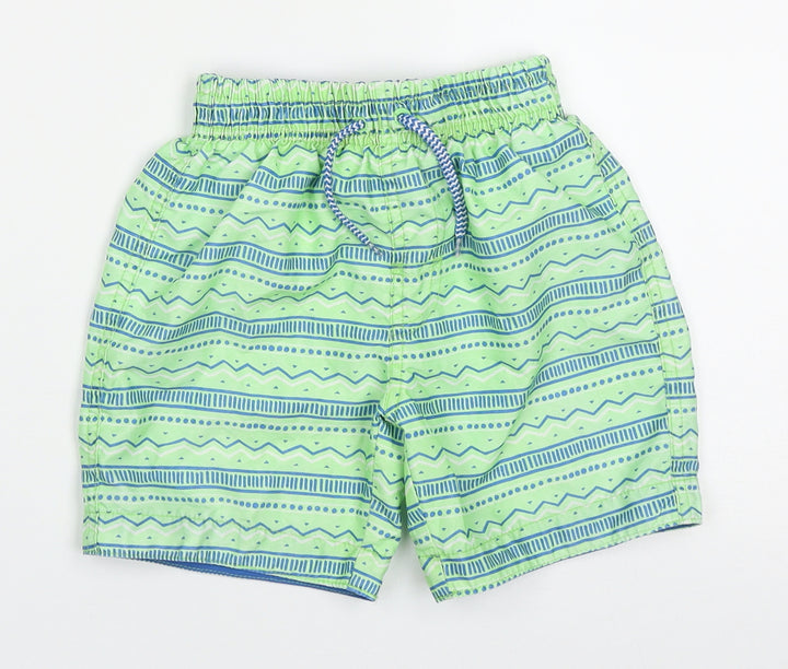 Primark Boys Green Geometric Polyester Bermuda Shorts Size 3-4 Years  Regular Drawstring - Swim Shorts