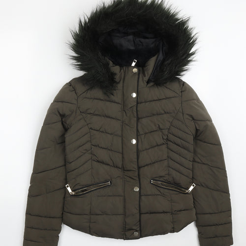 Primark Womens Green   Quilted Coat Size 4  Lace Up