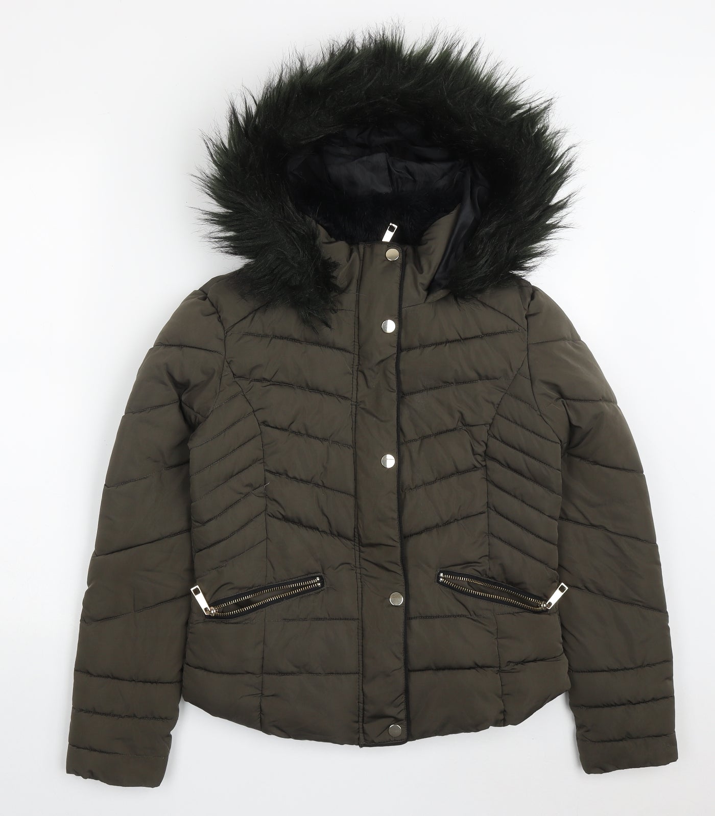 Primark Womens Green   Quilted Coat Size 4  Lace Up