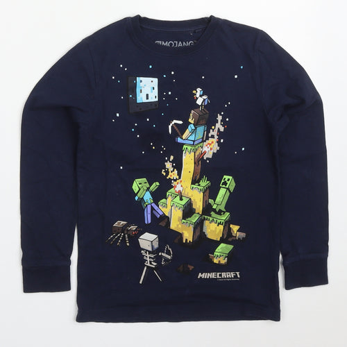 NEXT Boys Blue  Cotton Basic T-Shirt Size 7 Years Crew Neck Pullover - Minecraft