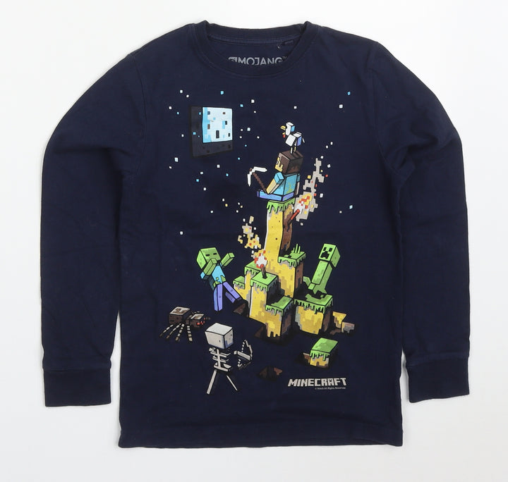 NEXT Boys Blue Cotton Basic T-Shirt Size 7 Years Crew Neck Pullover - Minecraft