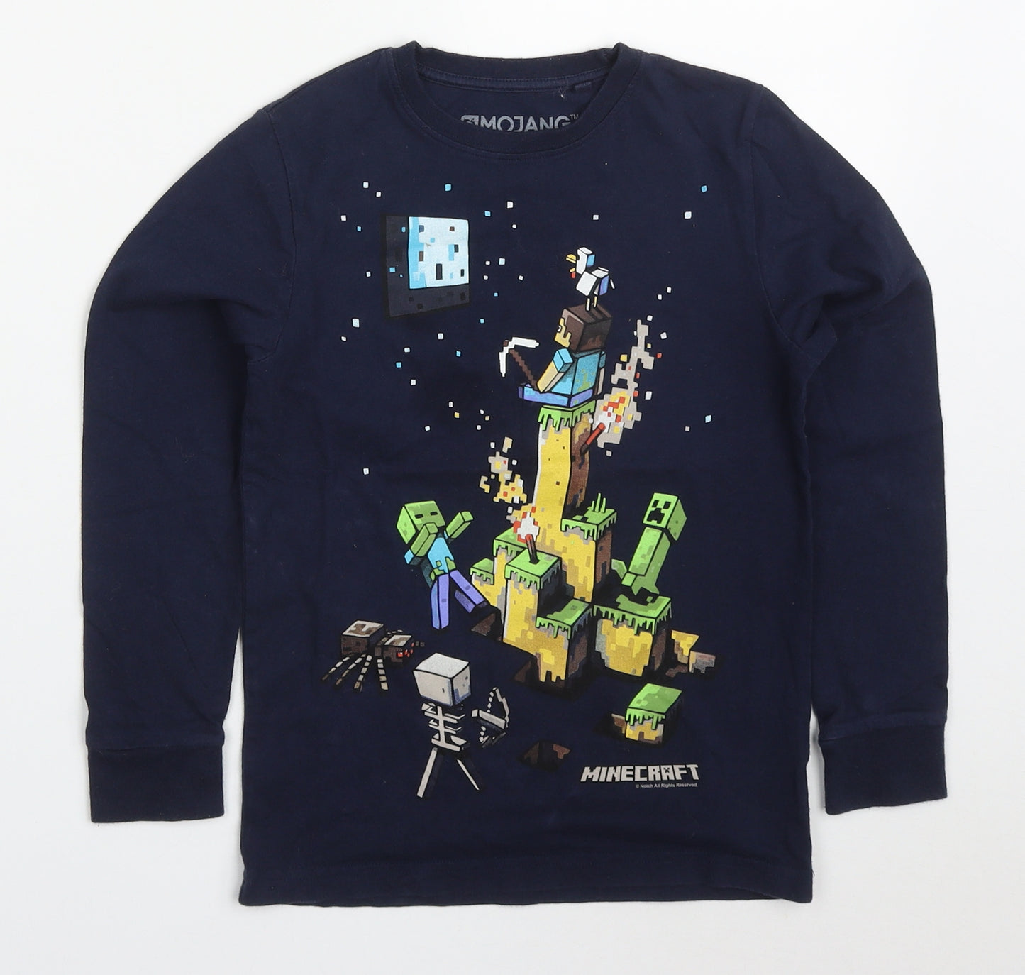 NEXT Boys Blue  Cotton Basic T-Shirt Size 7 Years Crew Neck Pullover - Minecraft