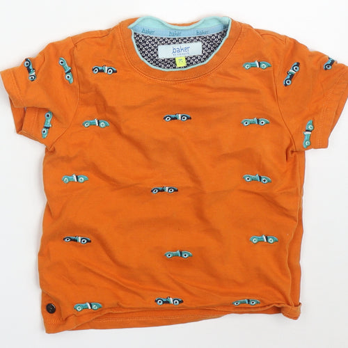 Ted Baker Boys Orange  Cotton Basic T-Shirt Size 2-3 Years Crew Neck Pullover - Racecars