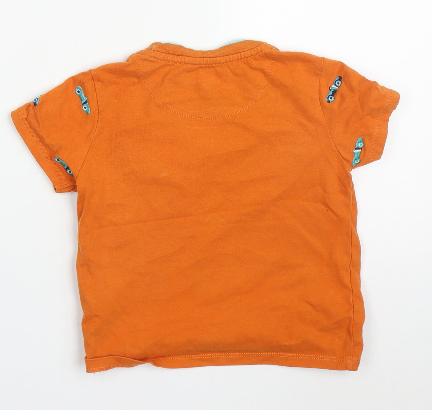 Ted Baker Boys Orange  Cotton Basic T-Shirt Size 2-3 Years Crew Neck Pullover - Racecars