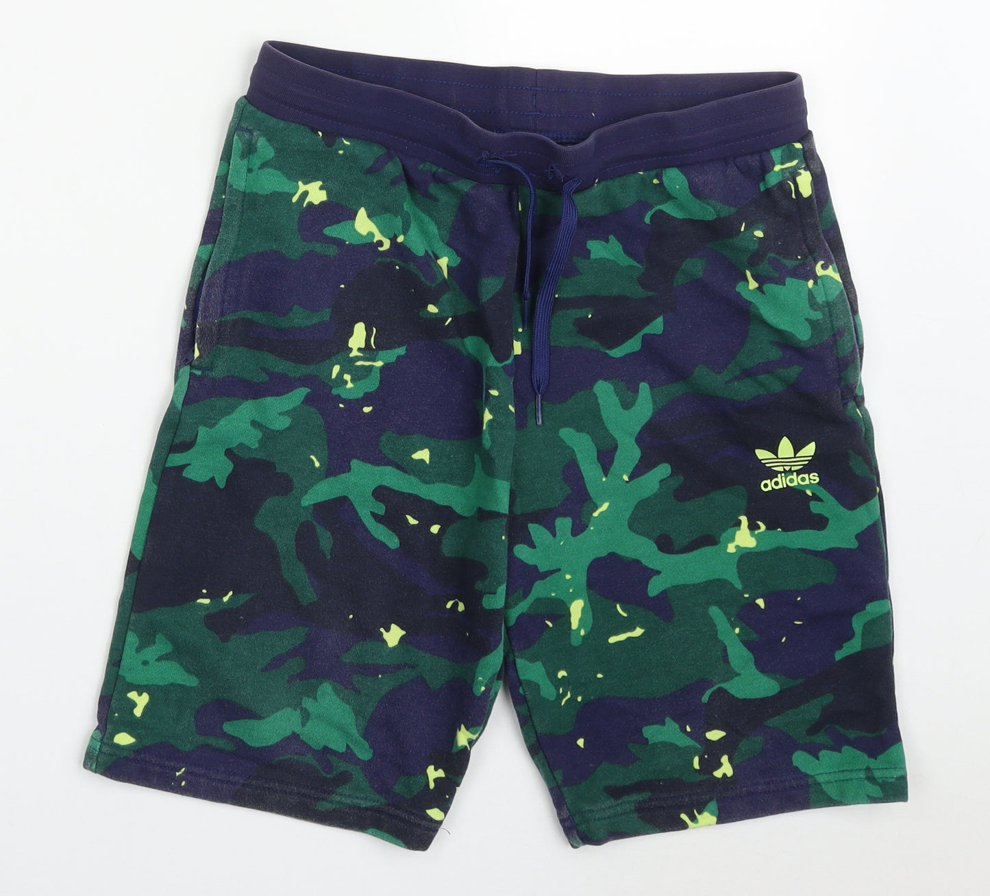 adidas Boys Green Camouflage Cotton Sweat Shorts Size 13-14 Years  Regular Drawstring