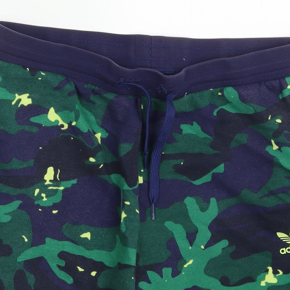 adidas Boys Green Camouflage Cotton Sweat Shorts Size 13-14 Years  Regular Drawstring
