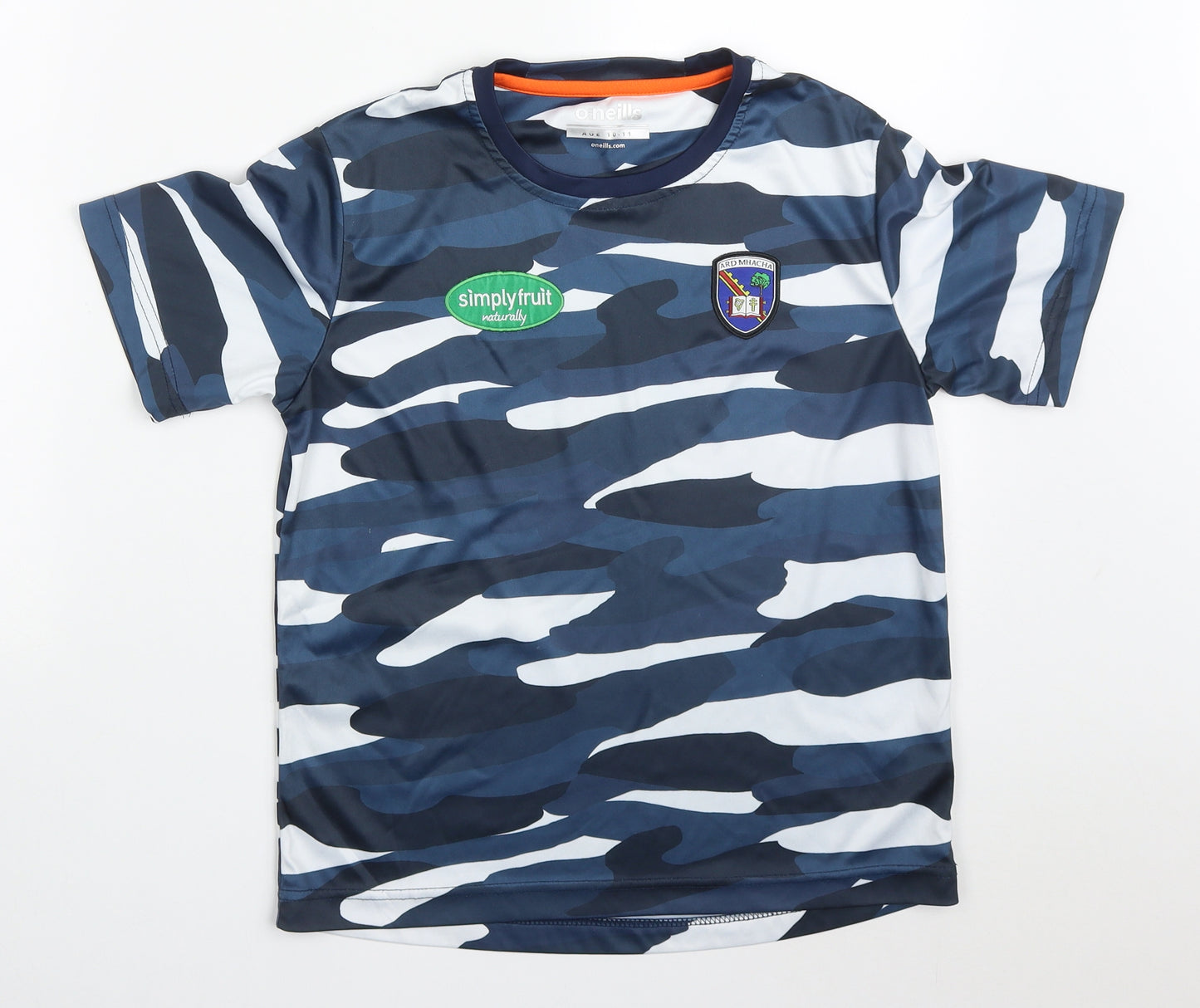 O'Neill Boys Blue Camouflage Polyester Basic T-Shirt Size 10-11 Years Crew Neck Pullover - Simply Fruit Ard Mhacha