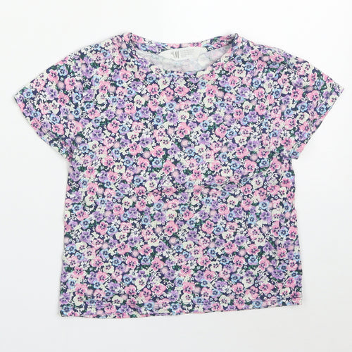 H&M Girls Multicoloured Floral Cotton Basic T-Shirt Size 2-3 Years Crew Neck Pullover
