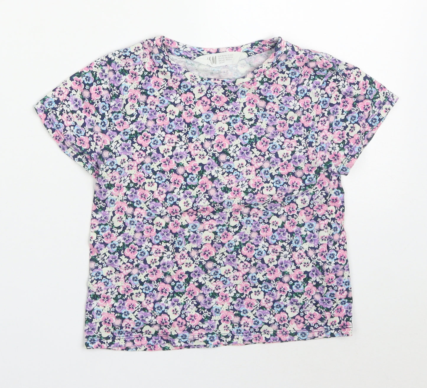 H&M Girls Multicoloured Floral Cotton Basic T-Shirt Size 2-3 Years Crew Neck Pullover