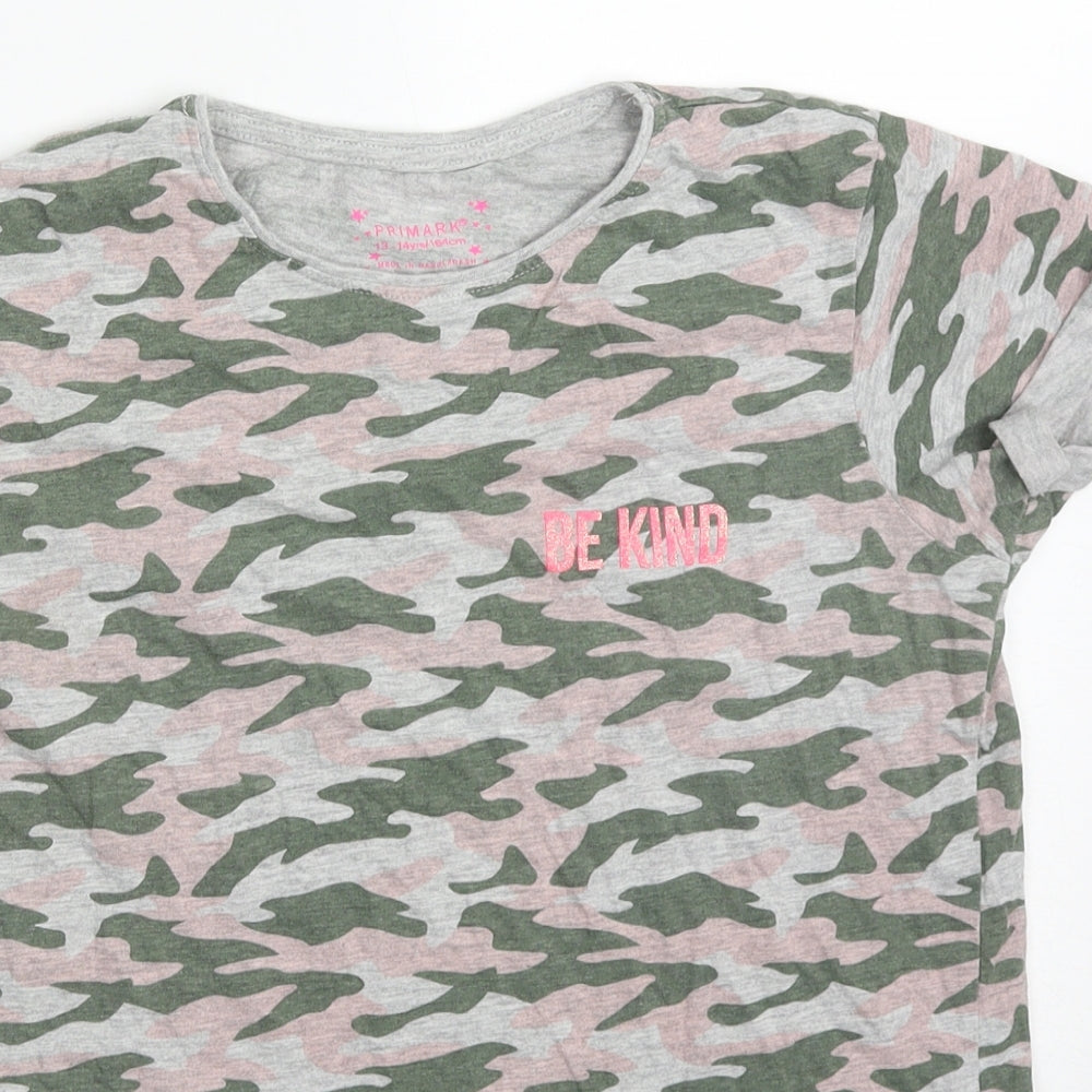 Primark Girls Multicoloured Camouflage Cotton Basic T-Shirt Size 13-14 Years Crew Neck Pullover - Be Kind