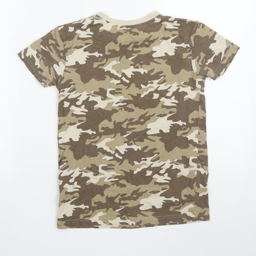 George Boys Brown Camouflage Cotton Basic T-Shirt Size 8-9 Years Crew Neck Pullover