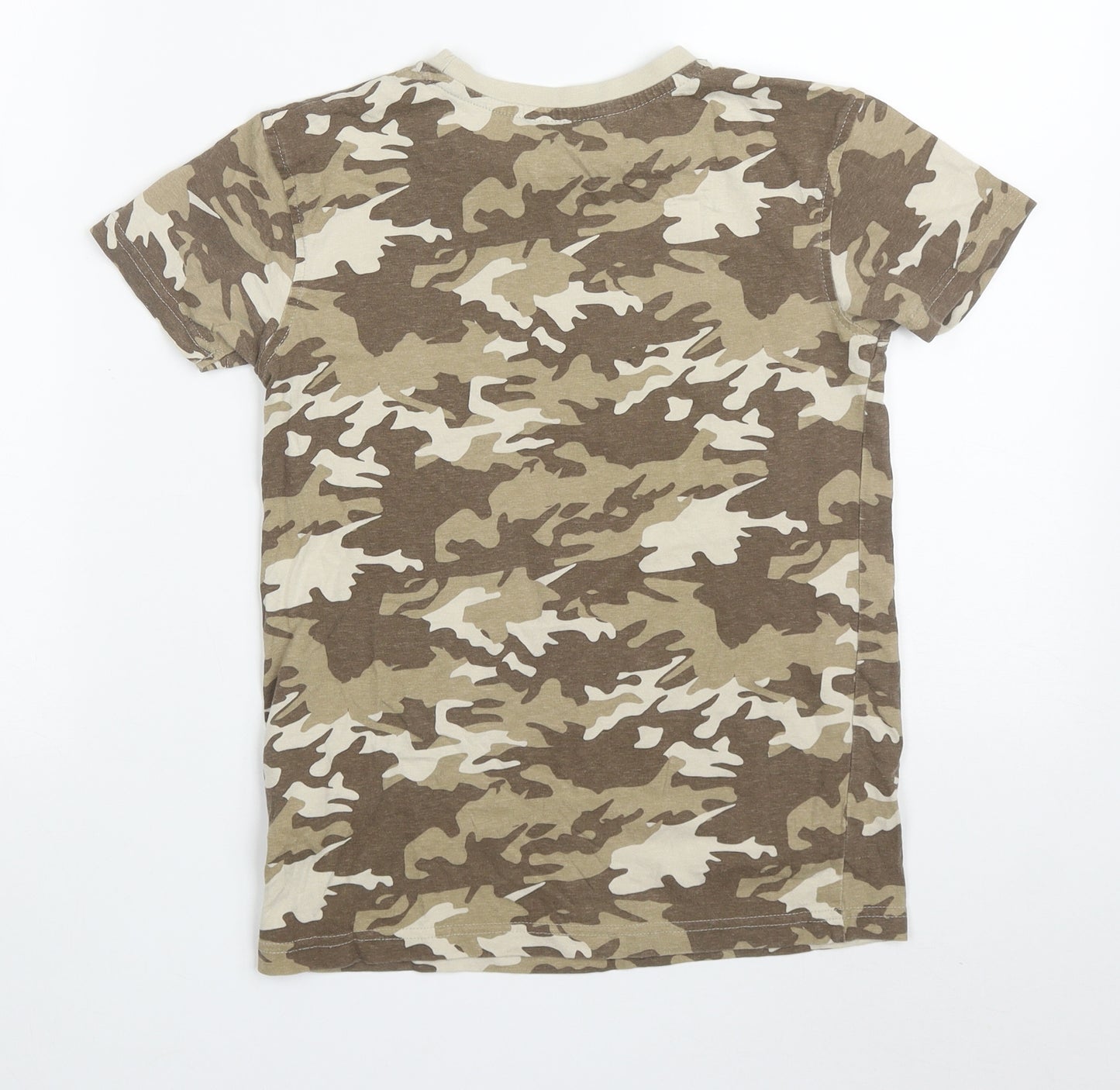 George Boys Brown Camouflage Cotton Basic T-Shirt Size 8-9 Years Crew Neck Pullover
